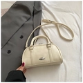 Minimalist cream white bowling shoulder bag in matte PU leather with silver metal detail - Rice White (No Pendant)