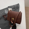 Deep brown litchi pattern flap bag with a golden horseshoe buckle and two straps - Coffee