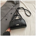 Elegant black retro Boston bag with silver hardware and dual handles for women - Black without Pendant