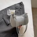 Light grey leather shoulder bag with knot strap detail and silver metal accents - No Pendant / Blue