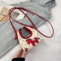 Mini bolso bandolera de lona con lunares rojos y parche bordado de caballo rojo - Rojo