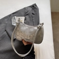 Retro silver underarm bag with cracked texture and knotted handle detail - No Pendant / Silver
