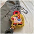 Borsa a tracolla in peluche giallo con ricamo pony e manico rosso decorativo - Cavallo Fortunato Giallo