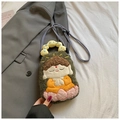 Piccola borsa in peluche verde con ricamo di Buddha e tracolla in corda intrecciata - Benedizione di Buddha Verde