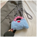 Cute blue plush elephant crossbody phone bag with pink handle and red heart embroidery - Light Blue Apple Elephant