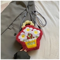 Red flower pot plush crossbody bag with rich embroidery and white daisy details - Red Lucky Flower