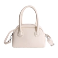 Minimalist beige baguette handbag with lychee grain texture and top handles - White