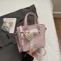 Pink niche bucket bag with pearl heart pendant and elegant lace bow detail - With Pendant / Pink