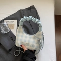 Blue and white checkered crossbody bag with cute embroidery and a cloud-like pleated handle - Without Pearl Lace Charm / Blue