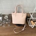 Pink faux leather tote bag with lychee texture and adjustable crossbody shoulder strap - Pink Without Pendant