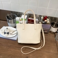 Chic cream white pebble leather hobo bag with top handles and adjustable shoulder strap - White Without Pendant