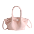 Pink pleated bucket bag with silver metal buckle detail and dual leather handles - Pink Without Pendant