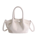 Chic off-white pleated bucket bag in premium PU leather with silver buckle detail - White Without Pendant