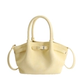 Minimalist pale yellow bucket bag with silver metal buckle and soft leather texture - Yellow Without Pendant