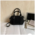 Minimalist black matte Boston handbag with dual handles and detachable shoulder strap - Black without Pendant