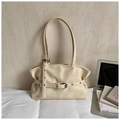 Elegante bolso de hombro beige en ecopiel con hebillas decorativas y estilo retro - Blanco Roto