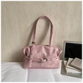 Bolso de hombro rosa minimalista en cuero mate con elegante diseño plisado - Rosa