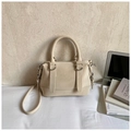 Elegant cream white Boston handbag with cylindrical handles and adjustable shoulder strap - Rice White (No Pendant)