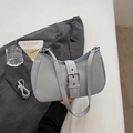Sac croissant gris minimaliste en similicuir lisse avec bandoulière réglable - Bleu Gris Sans Pendentif