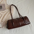 Vintage dark brown glossy leather underarm bag with thin shoulder straps for women - Brown