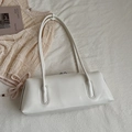 Minimalist white rectangular underarm bag with double slim shoulder straps and glossy finish - White