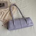 Minimalist lavender leather underarm bag with long strap and sleek vertical stitching - Purple