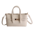 Bolso baguette beige de piel con cierre dorado y correa ajustable para el hombro - Blanco Roto