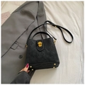 Schicke schwarze Beuteltasche mit Goldverschluss und verstellbarem Gurt für Damen - Schwarz