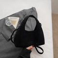 Petit sac seau femme en daim noir avec poignée ronde et bandoulière amovible - Noir