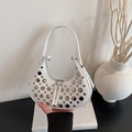 Chic white crescent shoulder bag with silver rivet studs and retro rock style finish - White