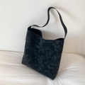 Borsa tote nera minimalista con trama opaca e tracolla larga per donne - Nero