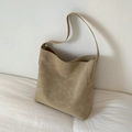 Borsa tote minimalista grande in camoscio kaki con ampia tracolla da spalla - Cachi