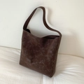 Borsa tote vintage marrone scuro di grandi dimensioni in ecopelle con finitura testurizzata - Marrone