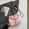 Pink leather bucket bag with star embroidery and braided handle for women - Pink