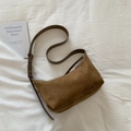 Borsa a tracolla minimalista in pelle scamosciata marrone con cinturino regolabile - Marrone Giallastro
