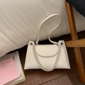 Detail of white lychee texture leather shoulder bag with chic matte chain strap accessory - White
