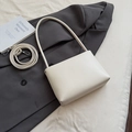 Minimalist off-white underarm bag in matte synthetic leather with dual straps - White Without Pendant
