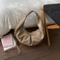 Minimalistische kaki oversized geplooide schoudertas van zacht PU-leer in unieke hoornvorm - Khaki
