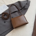 Retro brown underarm shoulder bag in smooth PU leather with detachable crossbody strap - Brown No Pendant