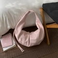 Pink large hobo bag in soft PU leather with ruched details and a wide shoulder strap - Pink