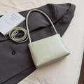 Pale green minimalist soft leather bucket bag with dual shoulder and crossbody straps - Green Without Pendant