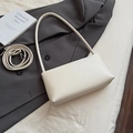 Minimalist cream white baguette shoulder bag in matte leather with adjustable strap - White Without Pendant