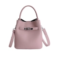 Pink lychee texture leather bucket bag with silver buckle and crossbody strap - Pink Without Pendant