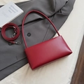 Minimalist dark red matte leather baguette shoulder bag with adjustable strap - Red (No Pendant)