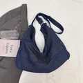 Minimalistische Hobo-Tasche mit blau-weißen Streifen und verstellbarem Silber-Gurt - Dunkelblau
