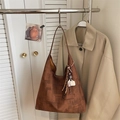 Brown geometric pattern hobo bag with coffee cup pendant accessory for women - Coffee With Pendant