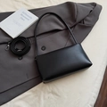 Minimalist black baguette bag in matte faux leather with dual strap design for women - Black without Pendant