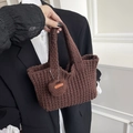 Dark brown handmade woven underarm bag with heart pendant and knitted texture design - Brown