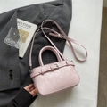 Chic pink pebble grain faux leather handbag with top handles and adjustable shoulder strap - Pink Without Pendant