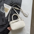 Elegant cream white crossbody mini bag with top handles and adjustable leather strap - Rice White (No Pendant)